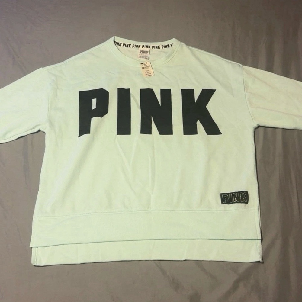Victoria's Secret PINK Women’s XS Sweatshirt Light Aqua Long Sleeve Pullover RD!